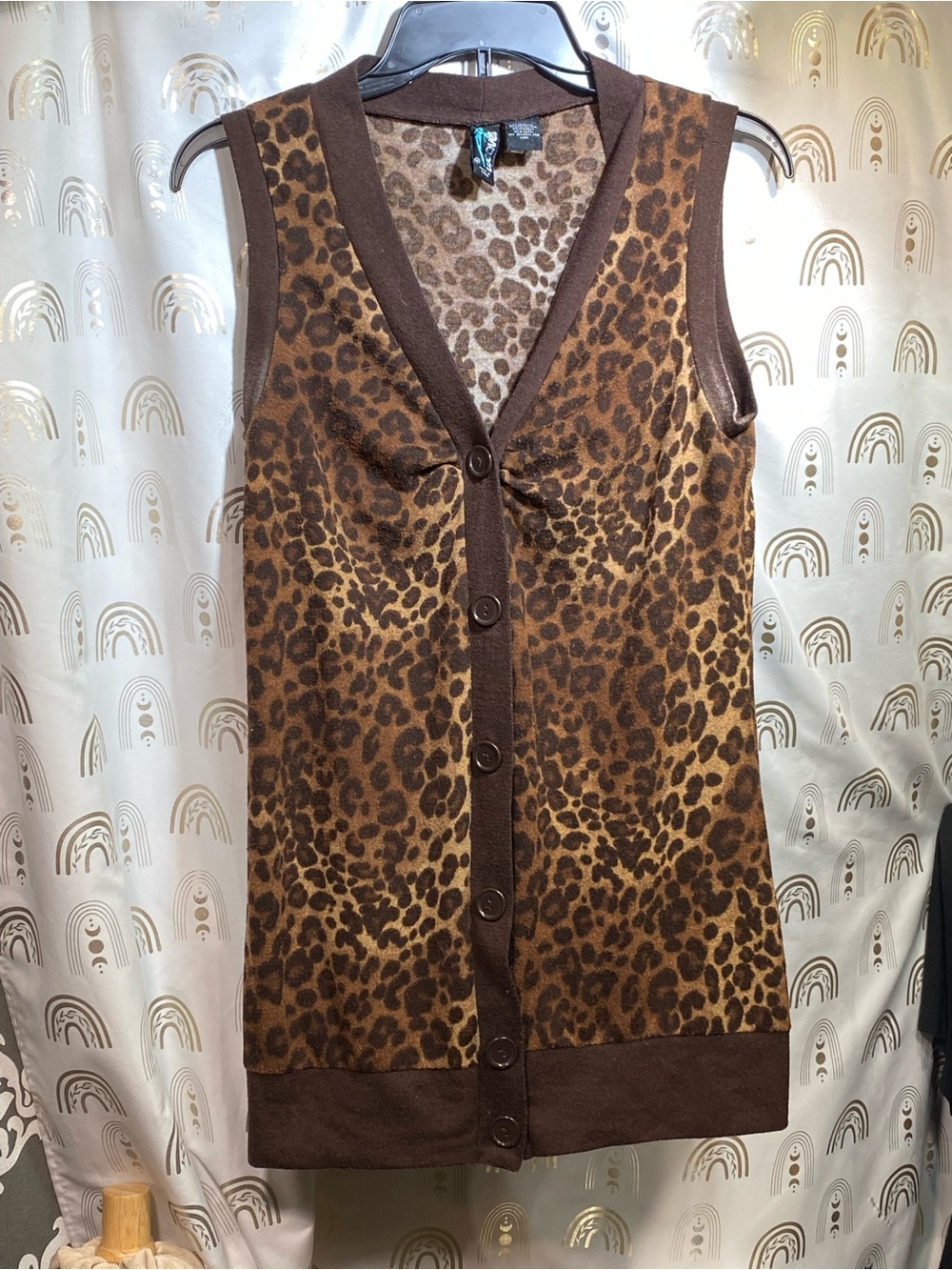 Weavers Brown Leopard Print Sleeveless Cardigan